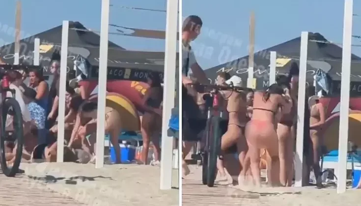Kadınlar yasaklı Rusça şarkı yüzünden plajda saç başa kavga etti
