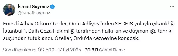 Emekli Albay Orkun Özeller tutuklandı